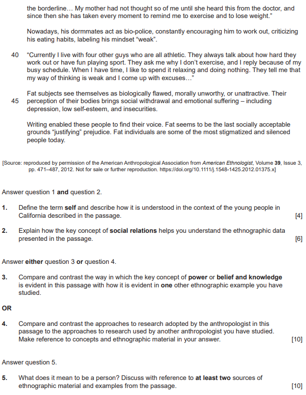 IB社会与文化人类学考试真题 IB社会与文化人类学考试真题