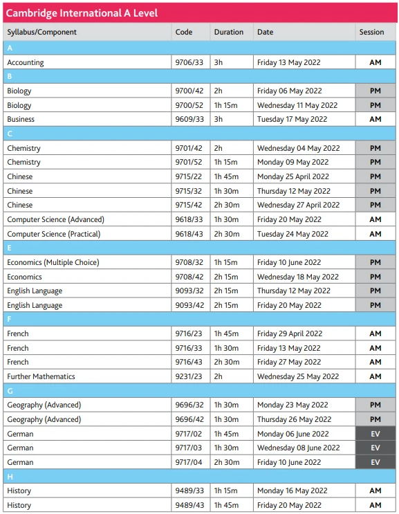 2022年alevel考试时间 2022年alevel考试时间